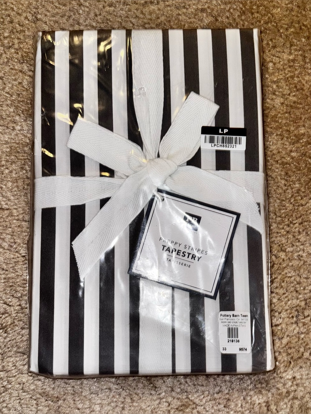 Pottery Barn Teen Dark Gray and White Striped Tapestry